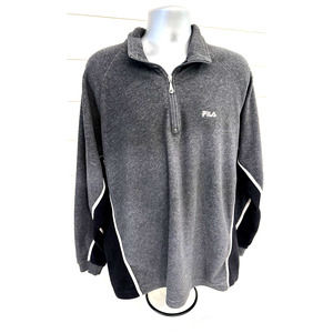 Fila Mens Fleece Zipper Pull Over Long Sleeve Gray & Black-XL